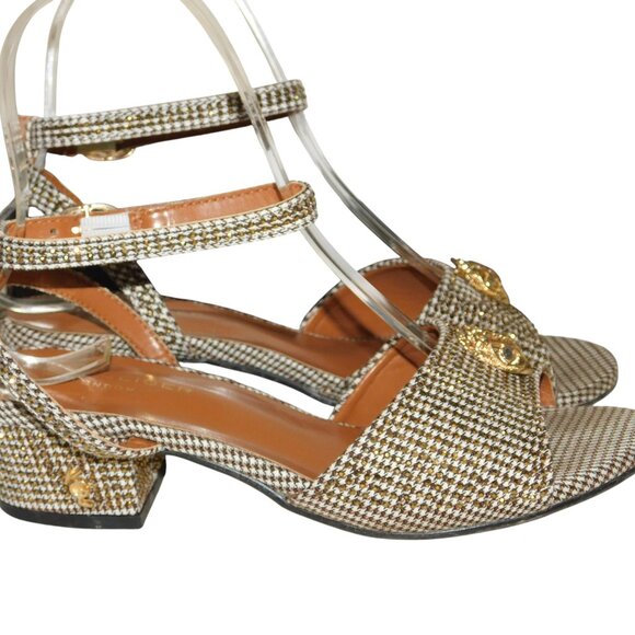 Kurt Geiger London Mini Kensington Block Heel Sandal Girls Size 2 Gold Glitz - Picture 12 of 12
